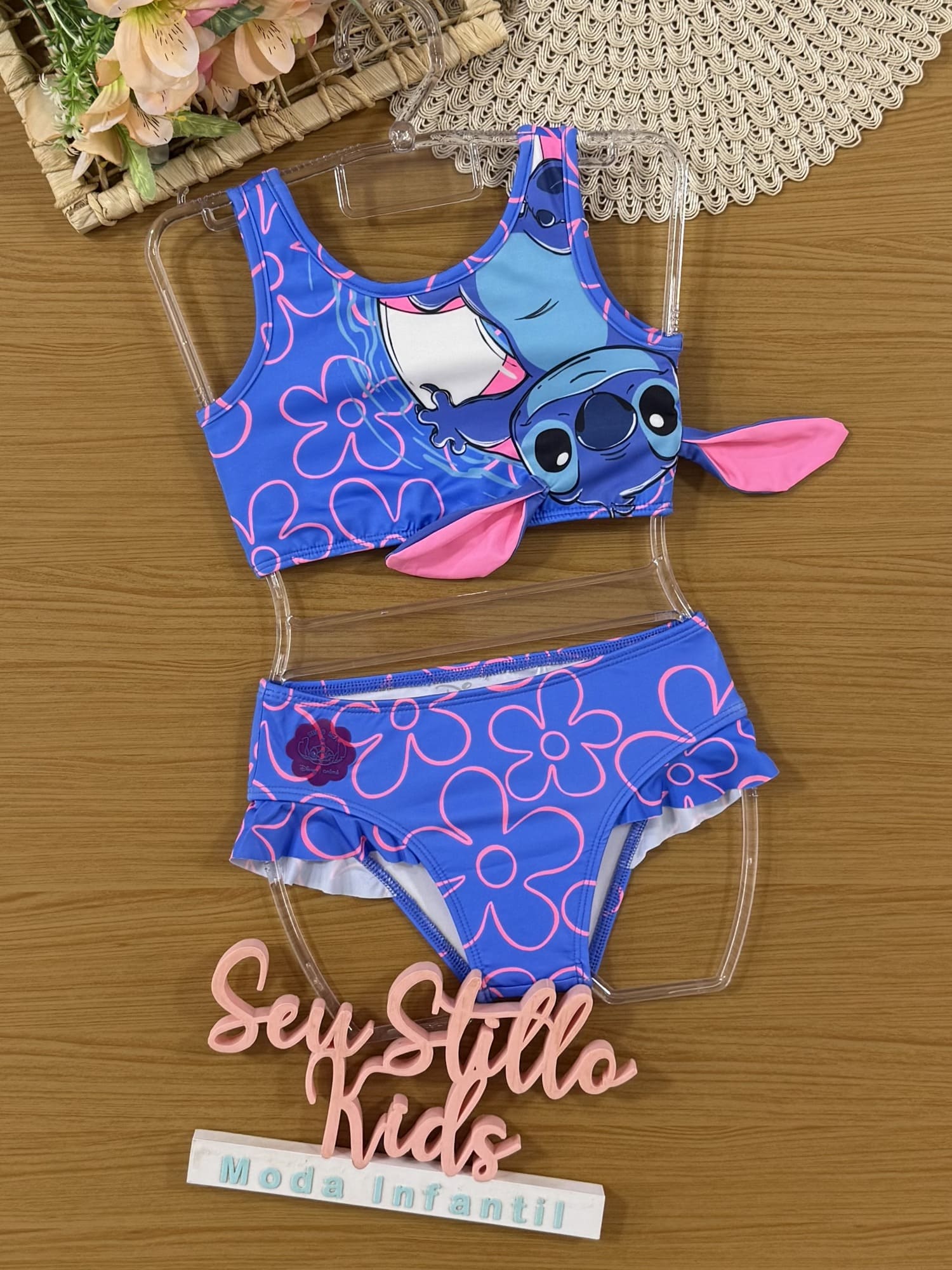 Biquíni Infantil Animê Verão Azul Stitch Disney