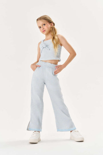 Conjunto Infantil Cinti Verão Calça Wide Leg e Cropped Listras Azul
