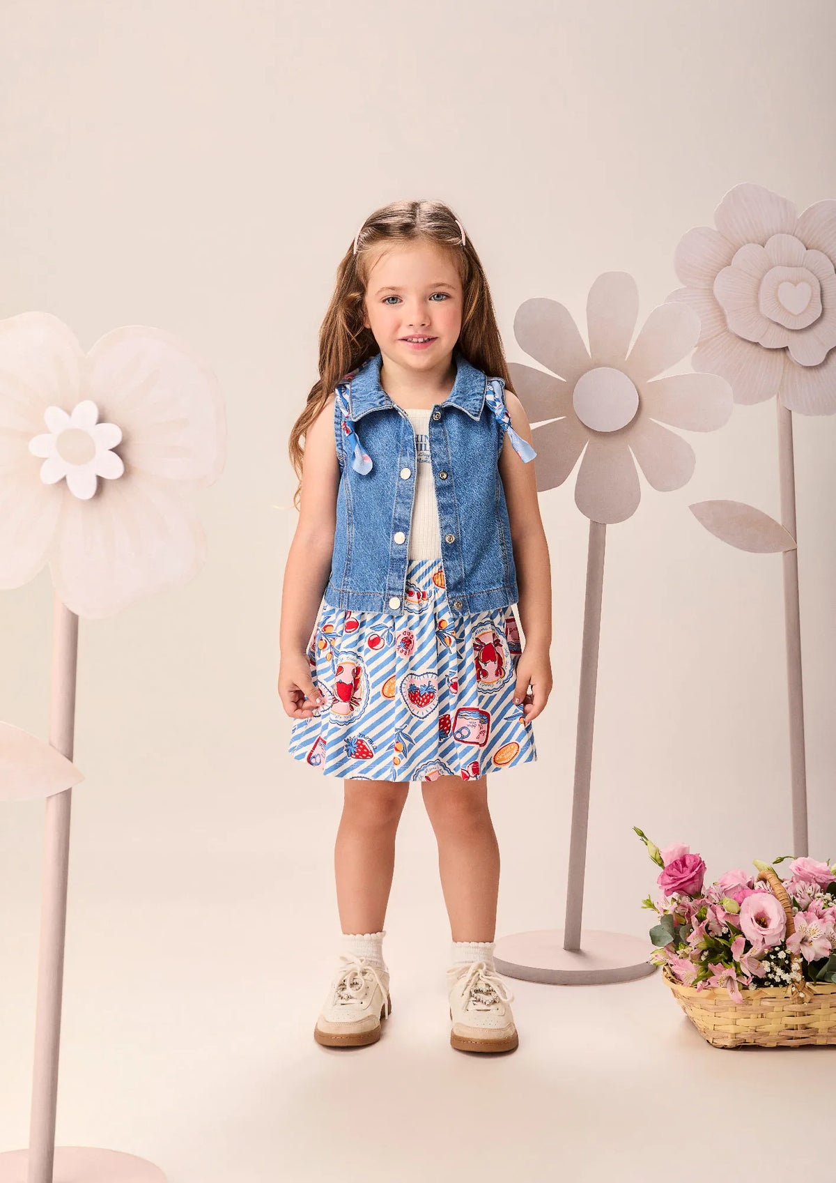 Colete Infantil Menina Momi Jeans com Lenço