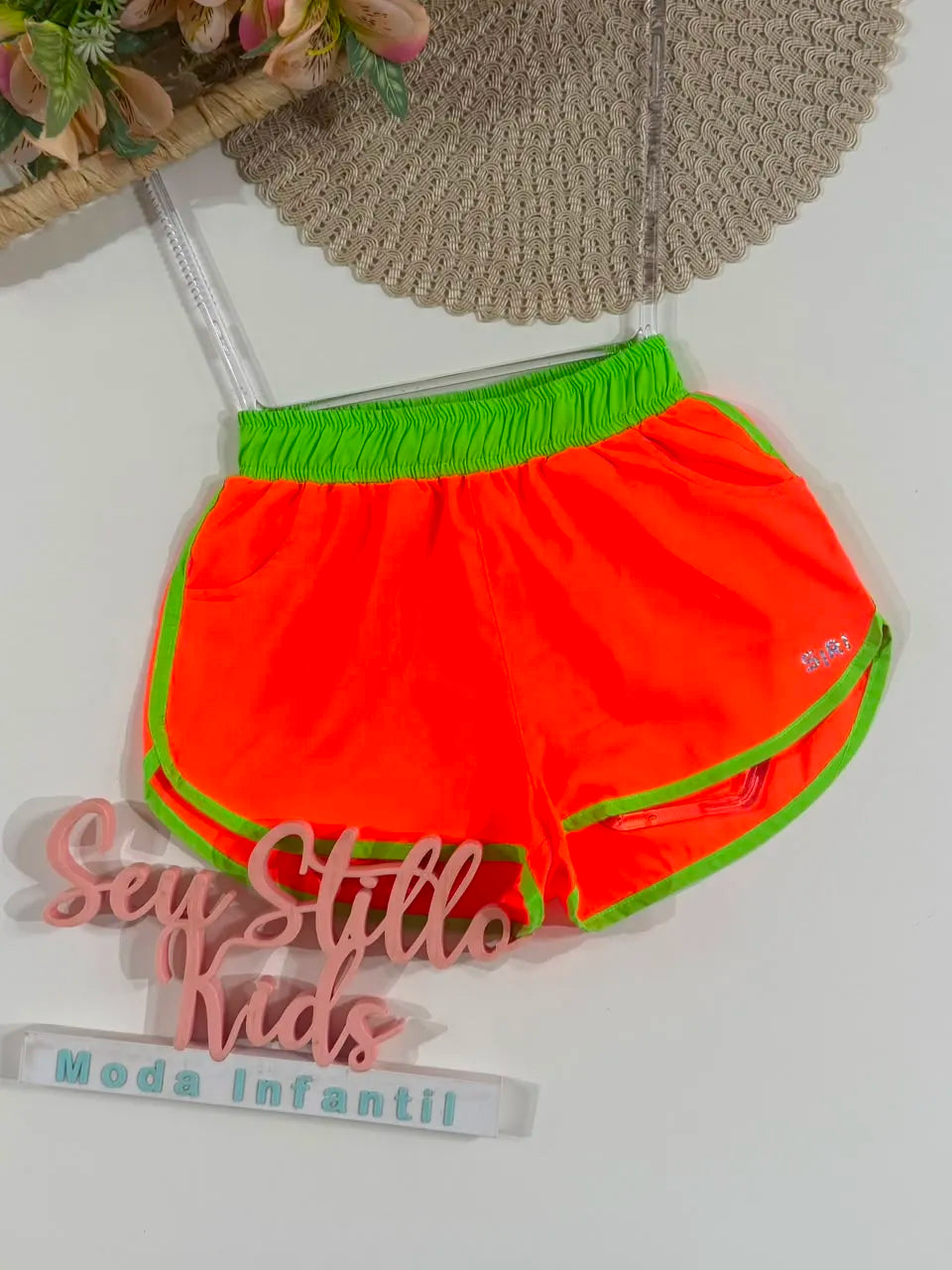 Shorts Infantil Siri Kids Nylon Leticia Laranja Fluor 43063