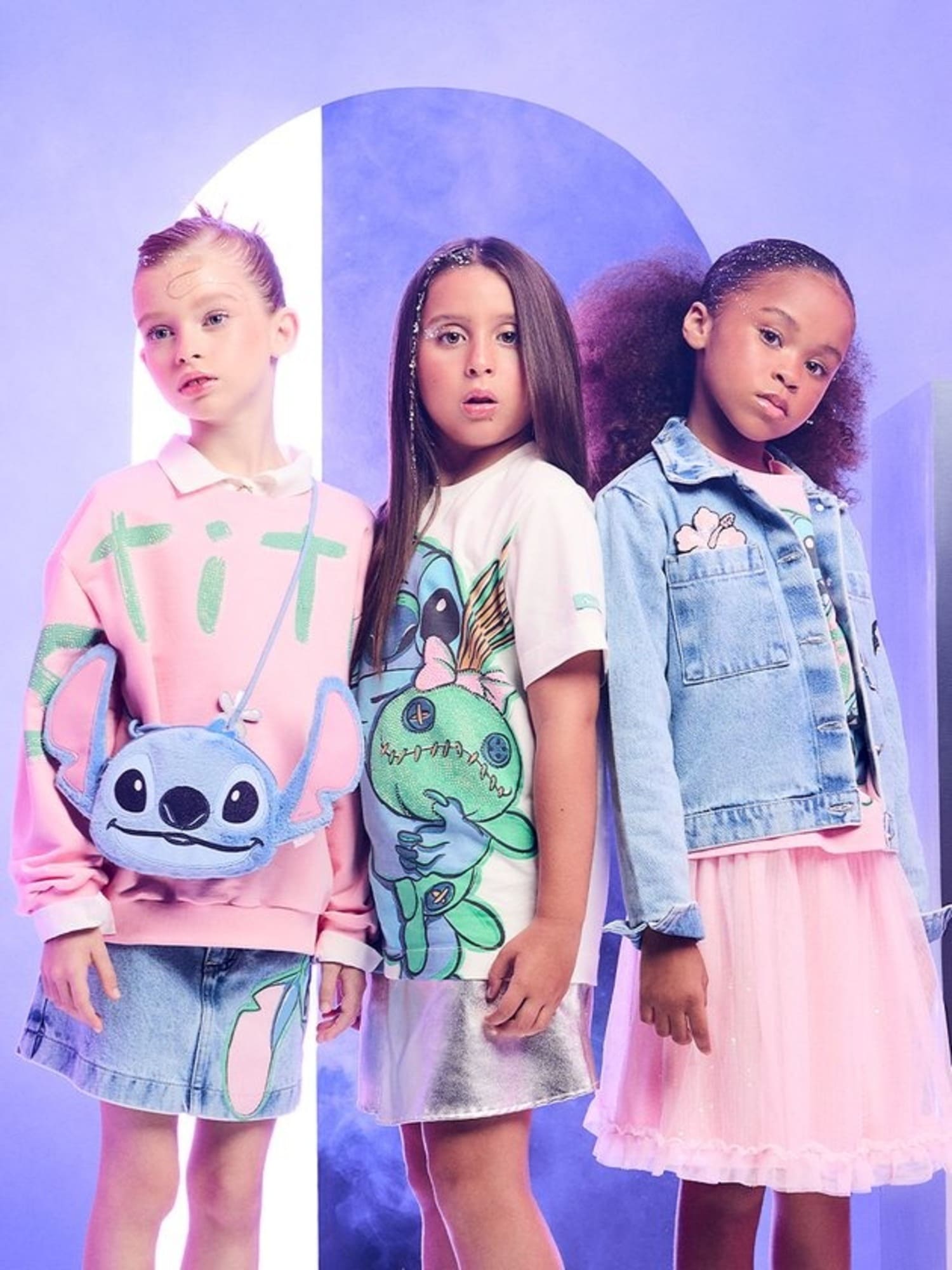 Moletom Infantil Animê Inverno Rosa sem Flanela Stitch com Strass Disney