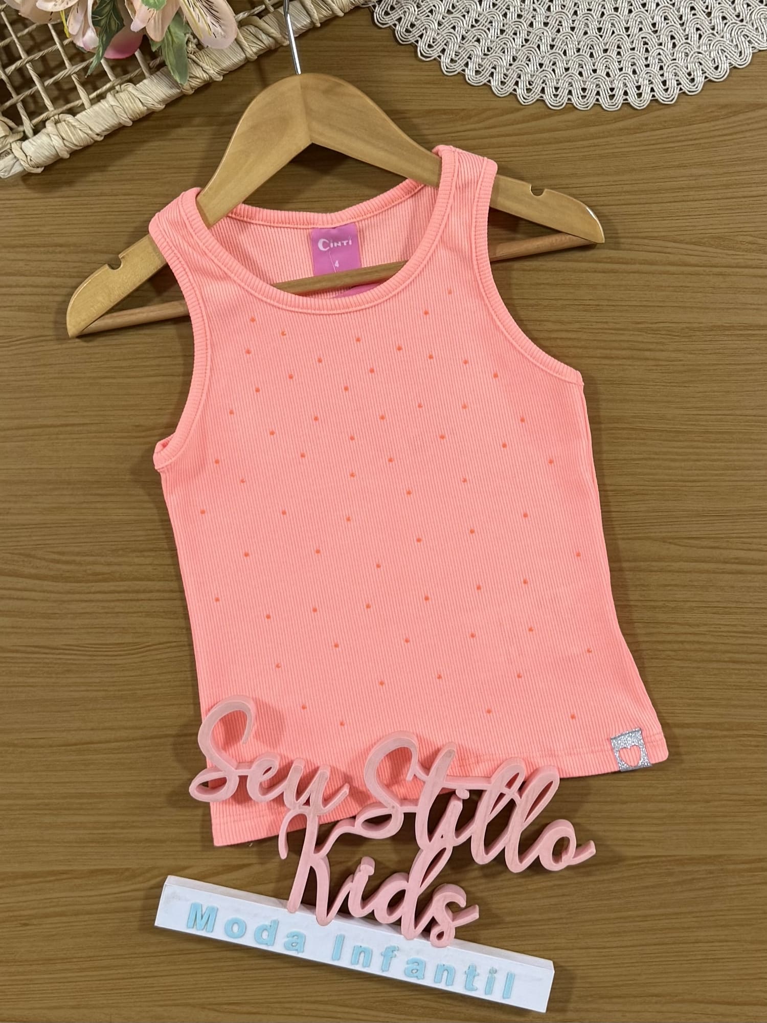 Regata Infantil Cinti Verão Laranja com Strass