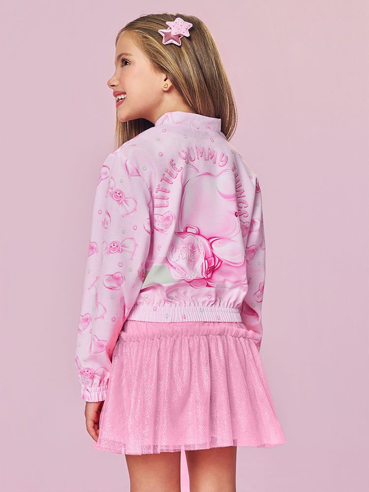 Saia Infantil Cinti Verão Rosa em Tule com Brilho
