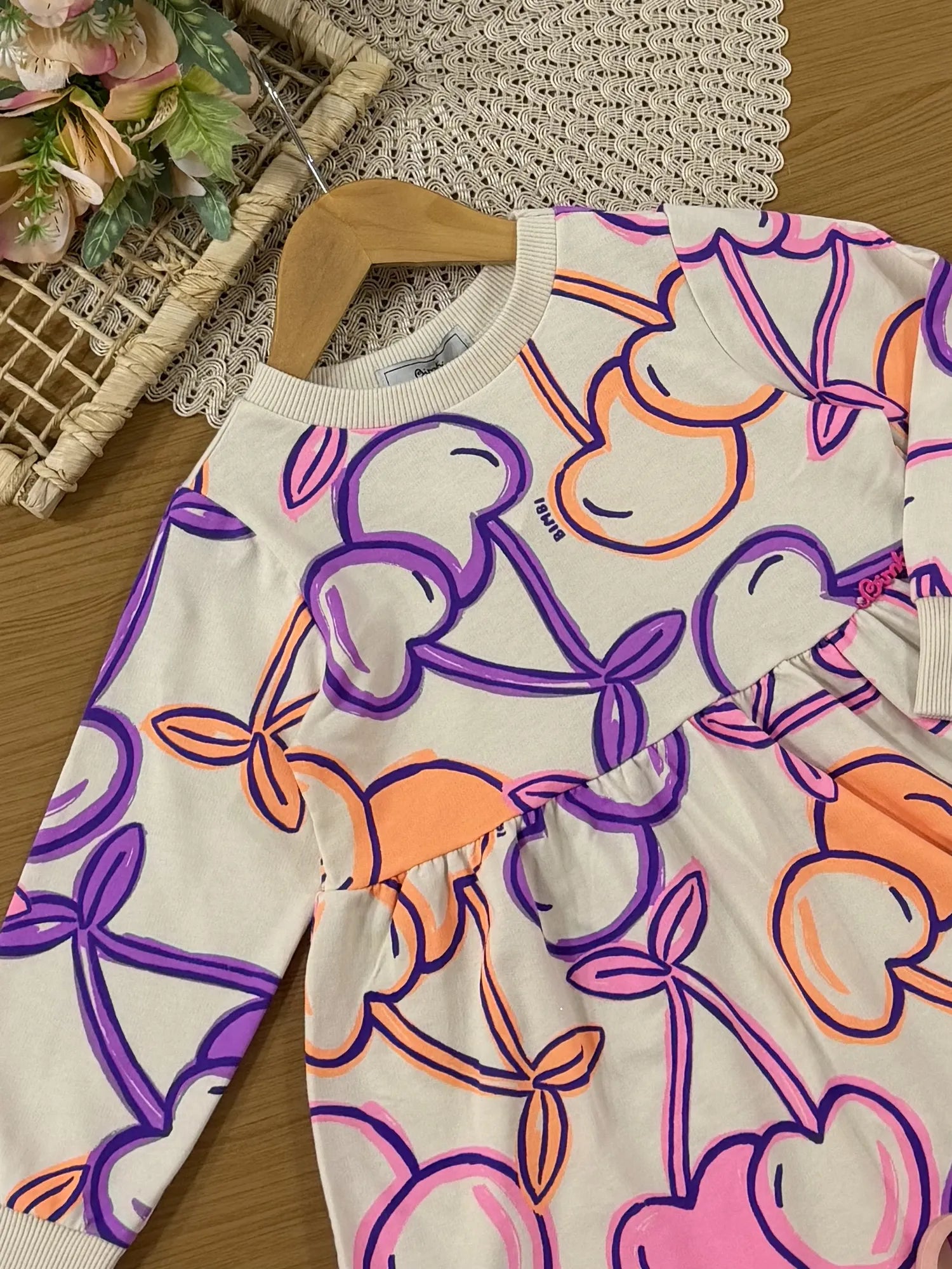 Vestido Infantil Bimbi Inverno Manga Longa Branco Cereja