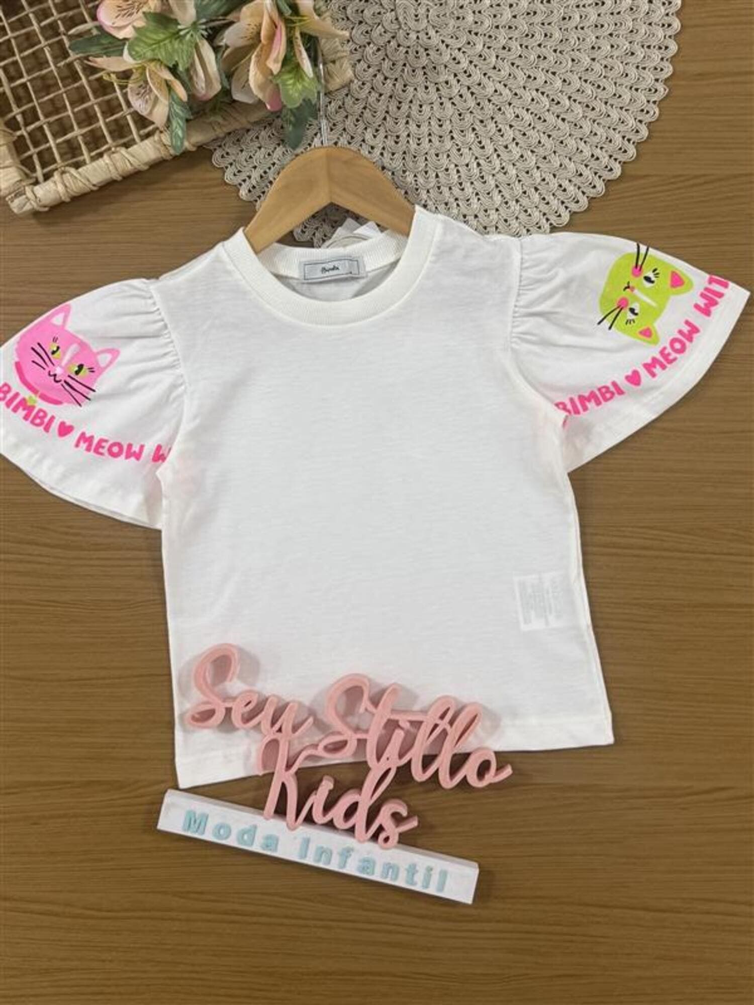Blusa Infantil Bimbi Verão Branca Gatinha