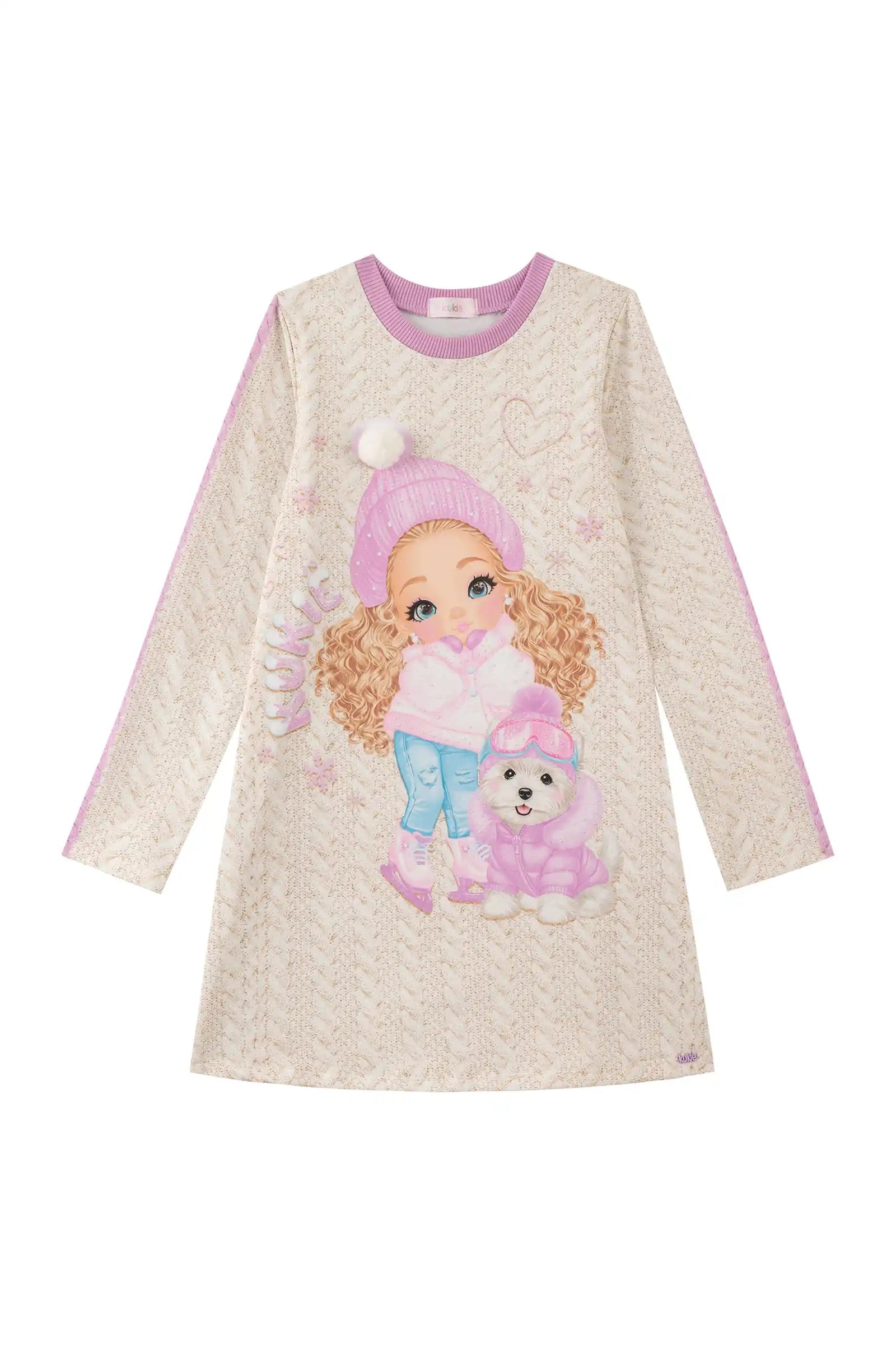 Vestido Infantil Kukiê Inverno Térmico Off White Menininha Esqui