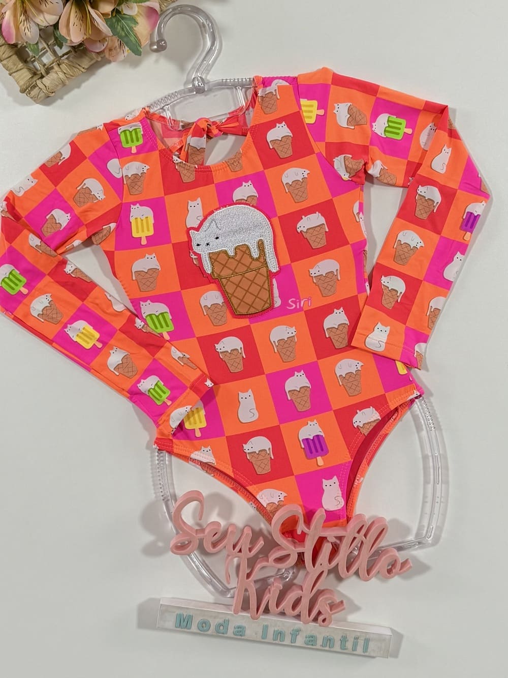Maiô Infantil Siri Kids Manga Longa Fernanda Ice Cat 39053