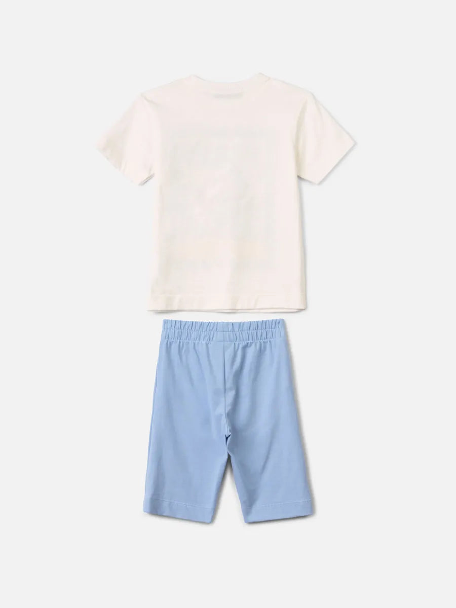Conjunto Infantil Menina Animê com Shorts Ciclista Azul e Blusa Branca Minnie Paris Disney
