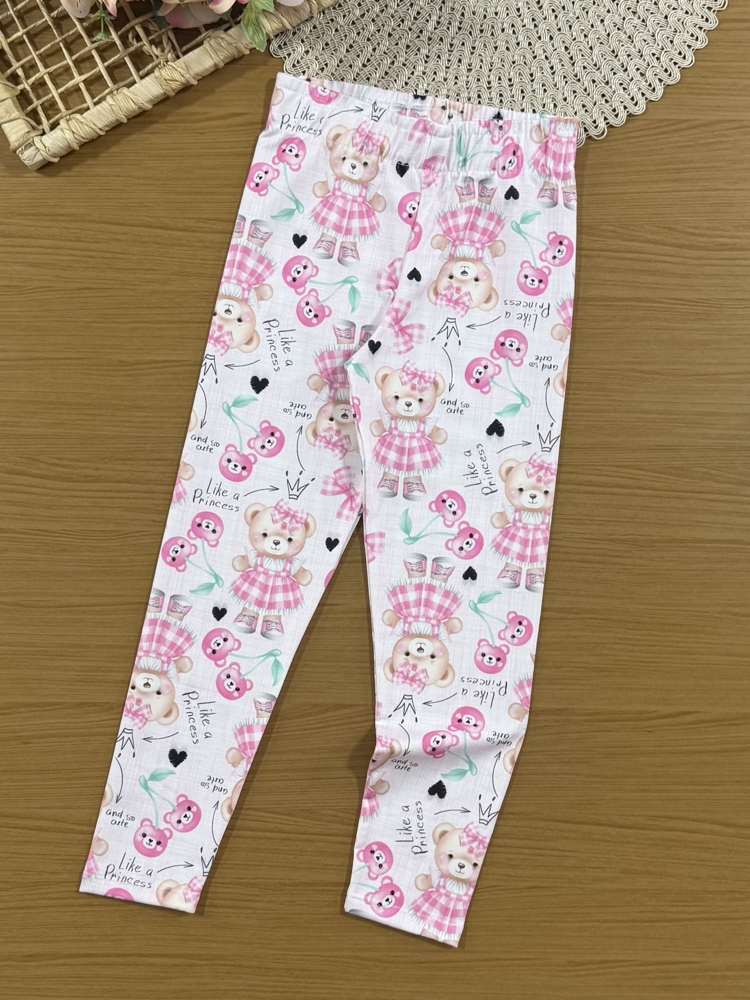 Conjunto Infantil Cinti com Calça Rosa e Blusa Branca Ursinha com Strass