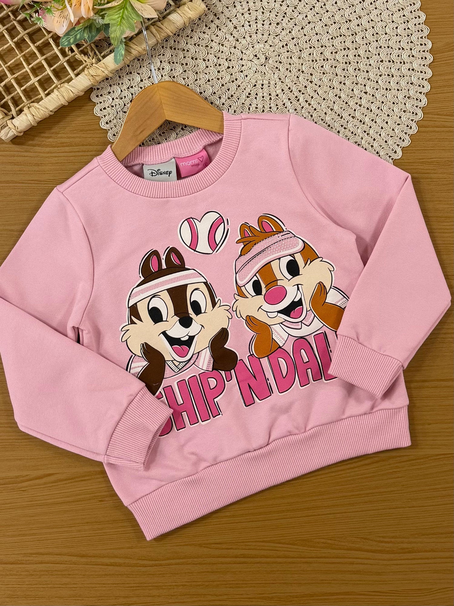 Conjunto Infantil Momi Inverno com Calça e Moletom Flanelado Rosa Tico e Teco Strass