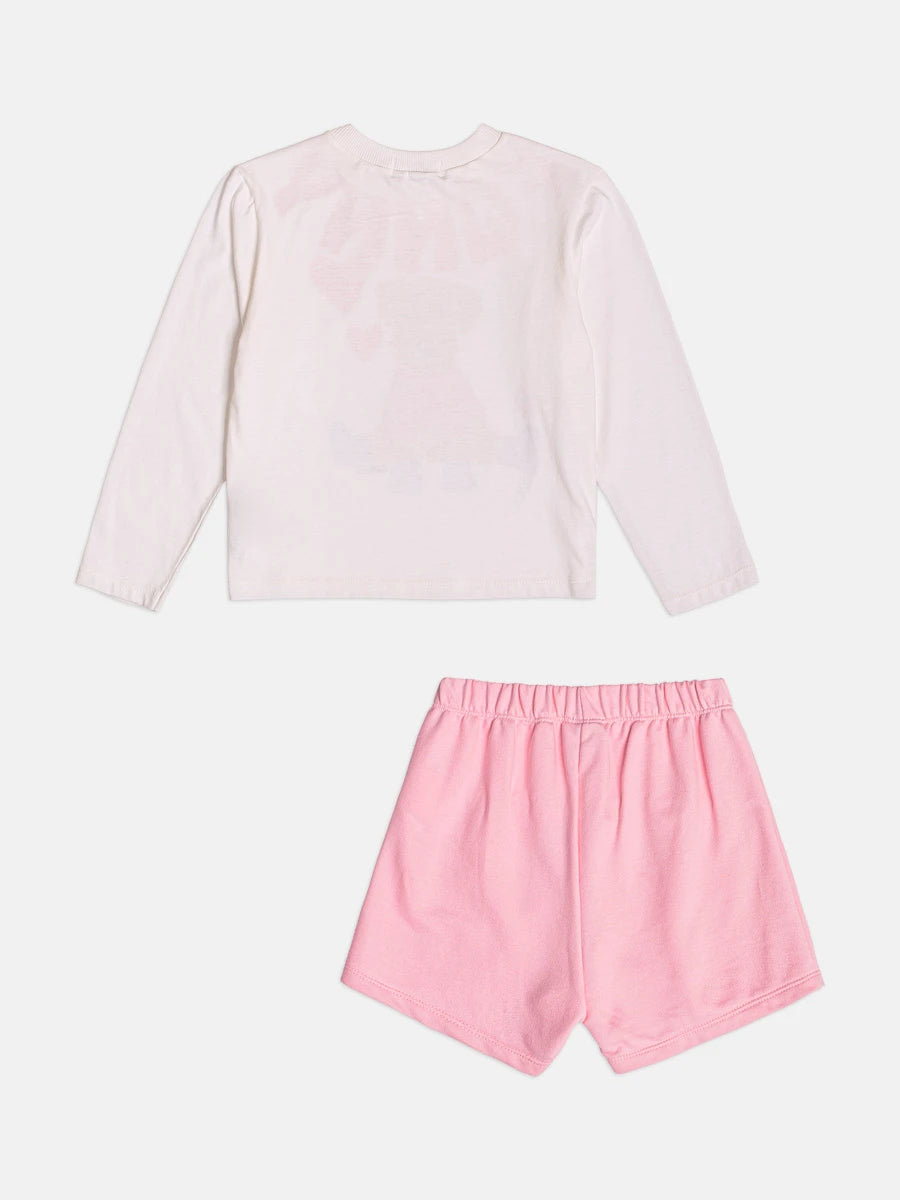 Conjunto Infantil Bimbi Inverno com Shorts Rosa  e Blusa Manga Longa Cachorrinha Funny