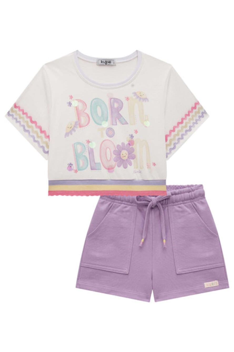 Conjunto Infantil Kukie Verão Shorts Lilás e Blusa Florescer