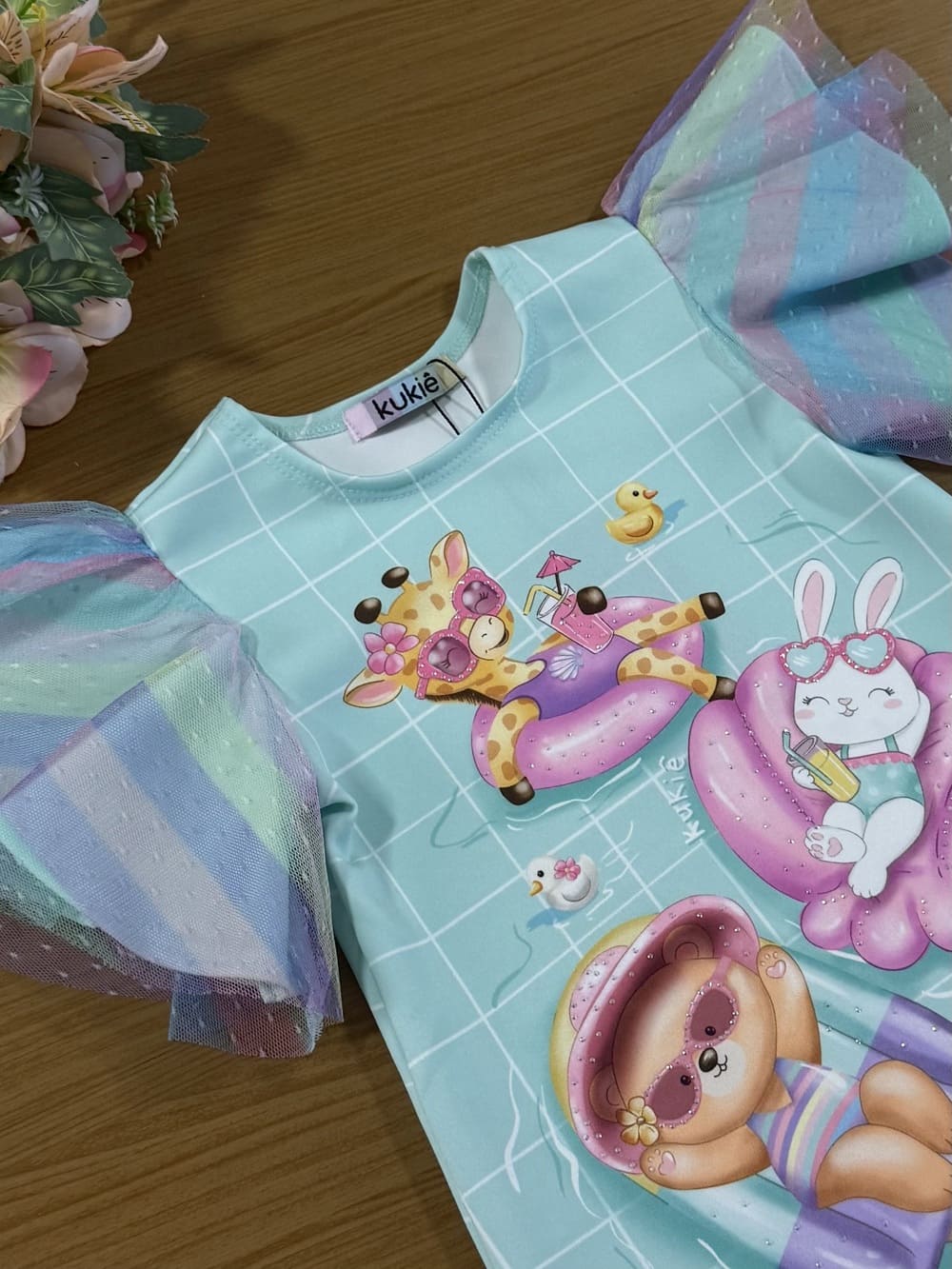Vestido Infantil Kukie Verão Azul Festa na Piscina