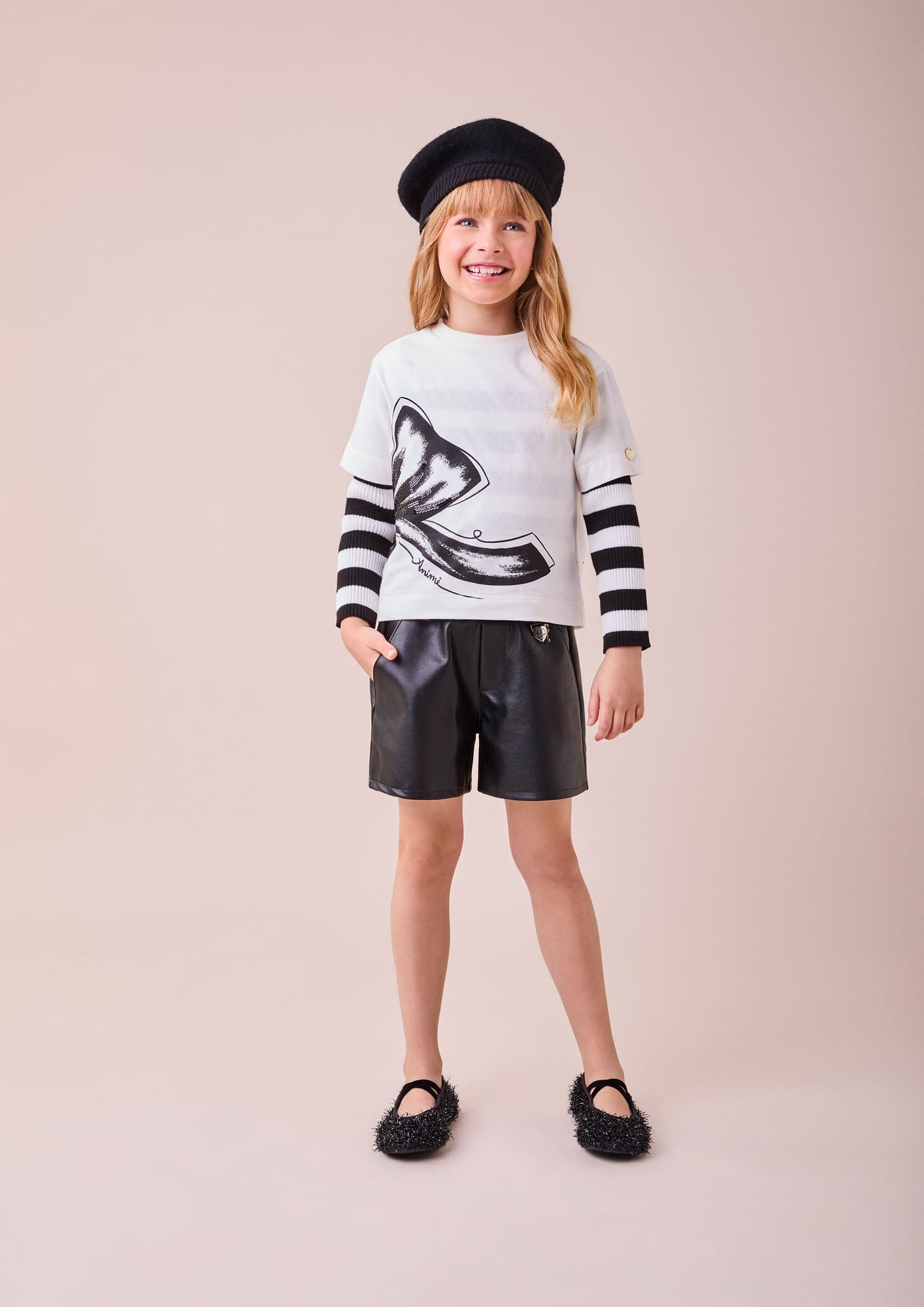 Blusa Infantil Animê Branca Laço com Paetê
