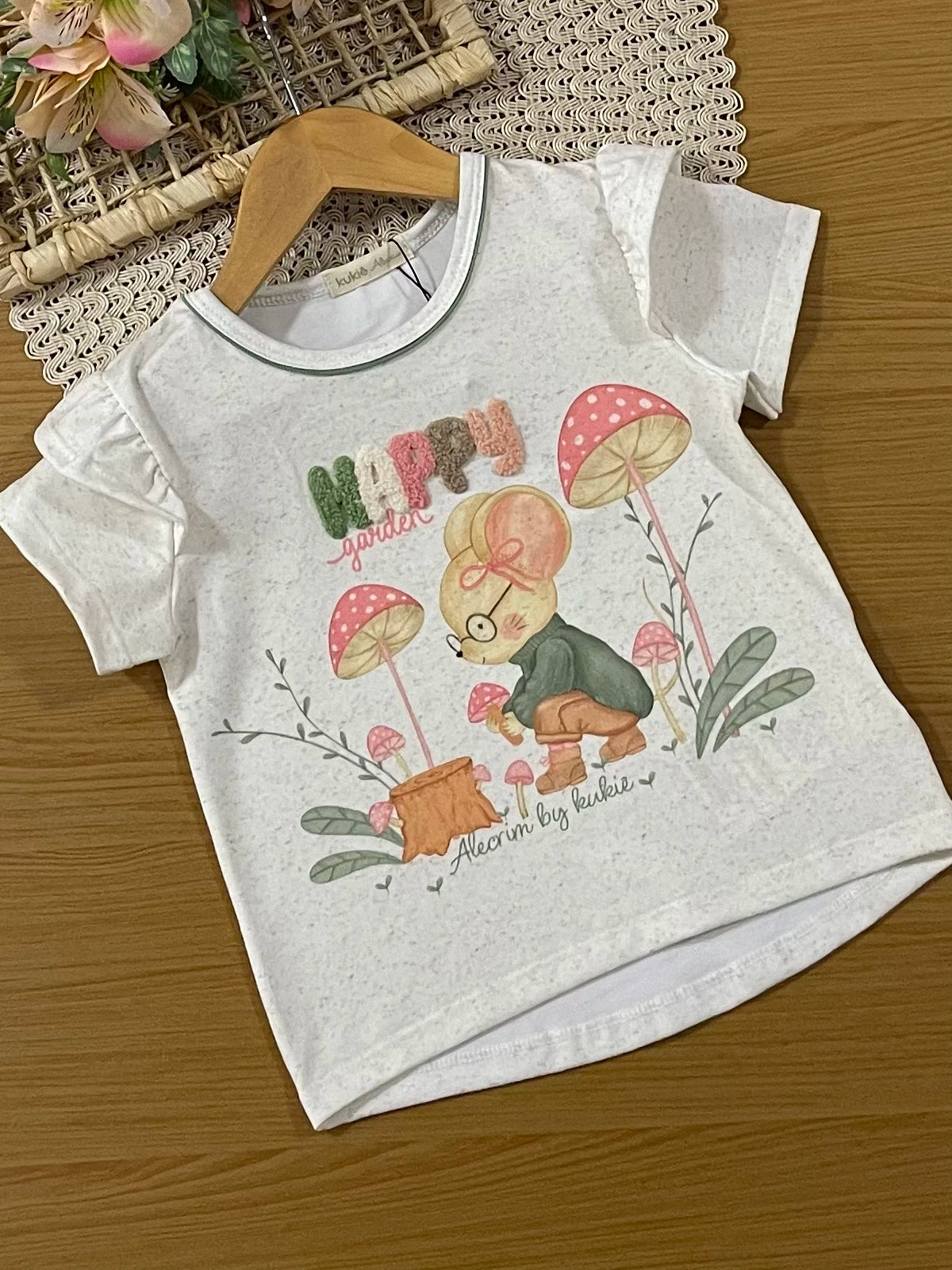 Conjunto Infantil Kukiê Inverno com Shorts Verde e Blusa Manga Curta Ratinha Happy
