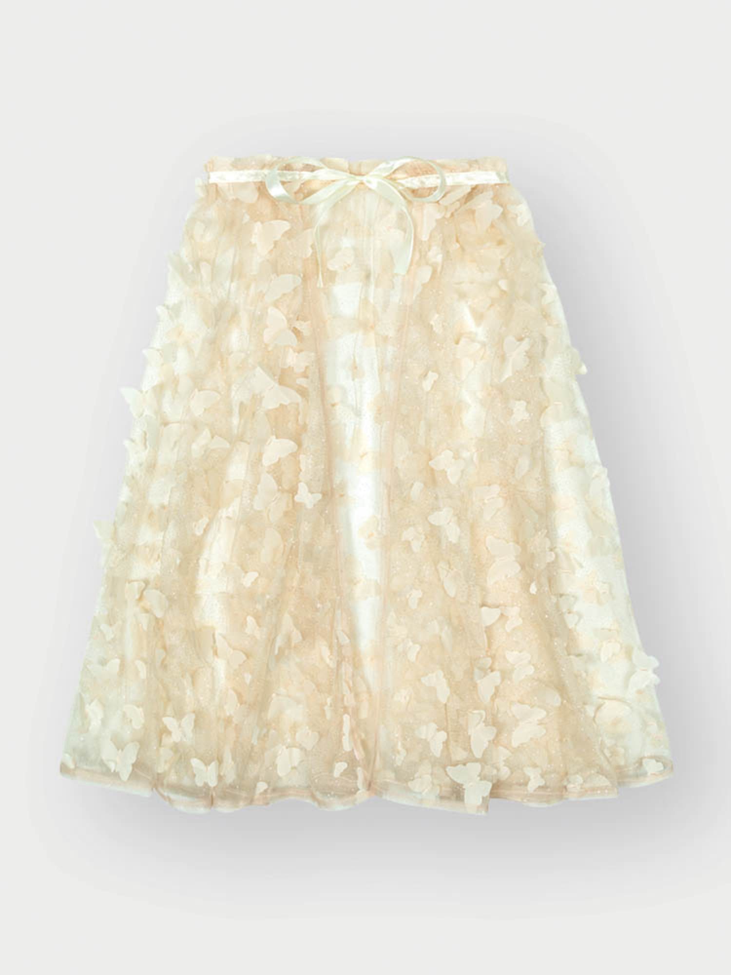 Vestido Infantil Cinti Verão Branco Princesinha com Sobreposição em Tule Borboletas