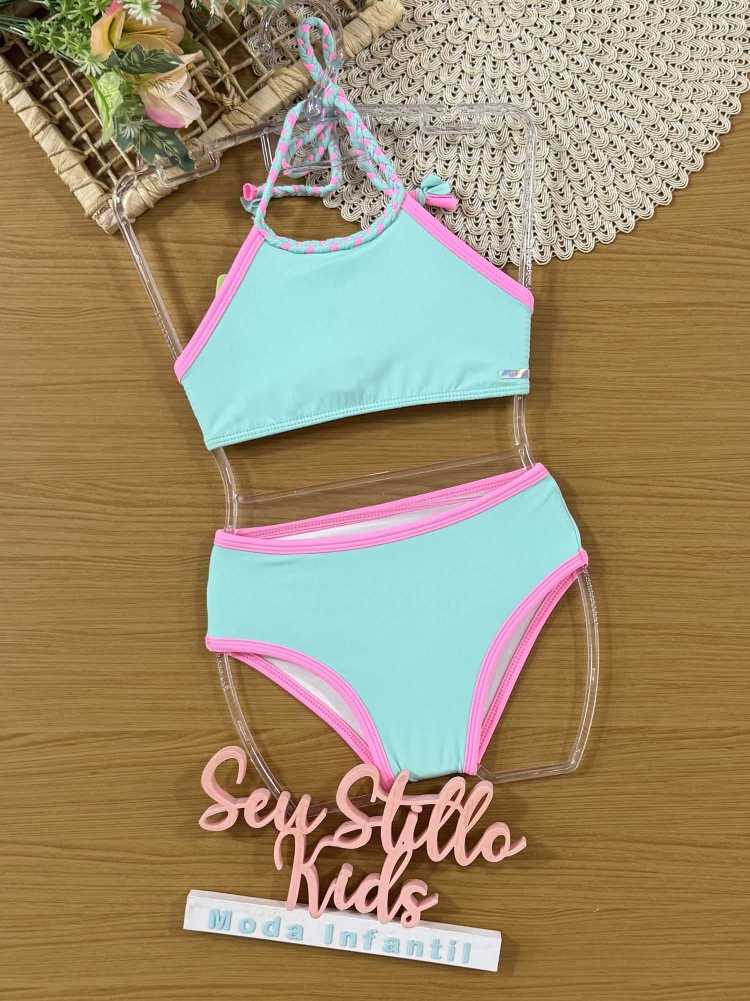 Biquíni Infantil Kukiê Verão Azul com Shorts em Tela Colorido