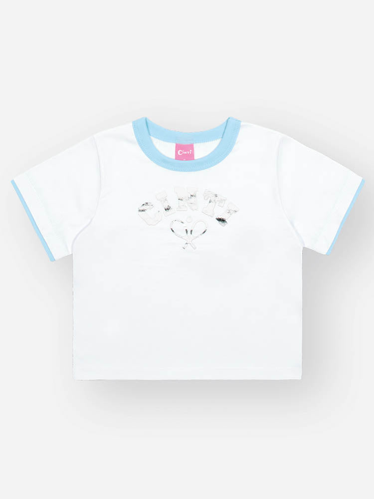 Conjunto Infantil Cinti Verão com Shorts Holográfico e Blusa Branca Sport