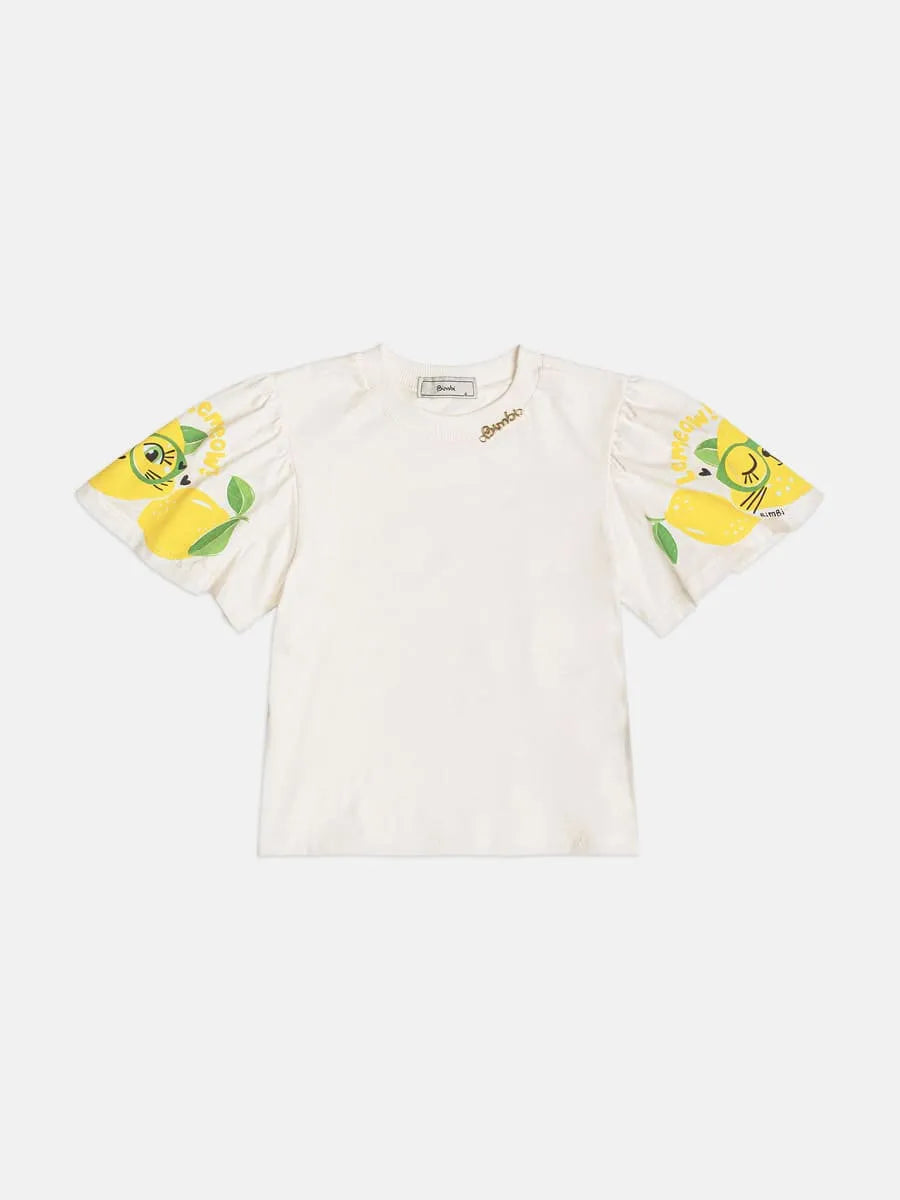 Blusa Infantil Menina Bimbi Branca Gatinho Limão