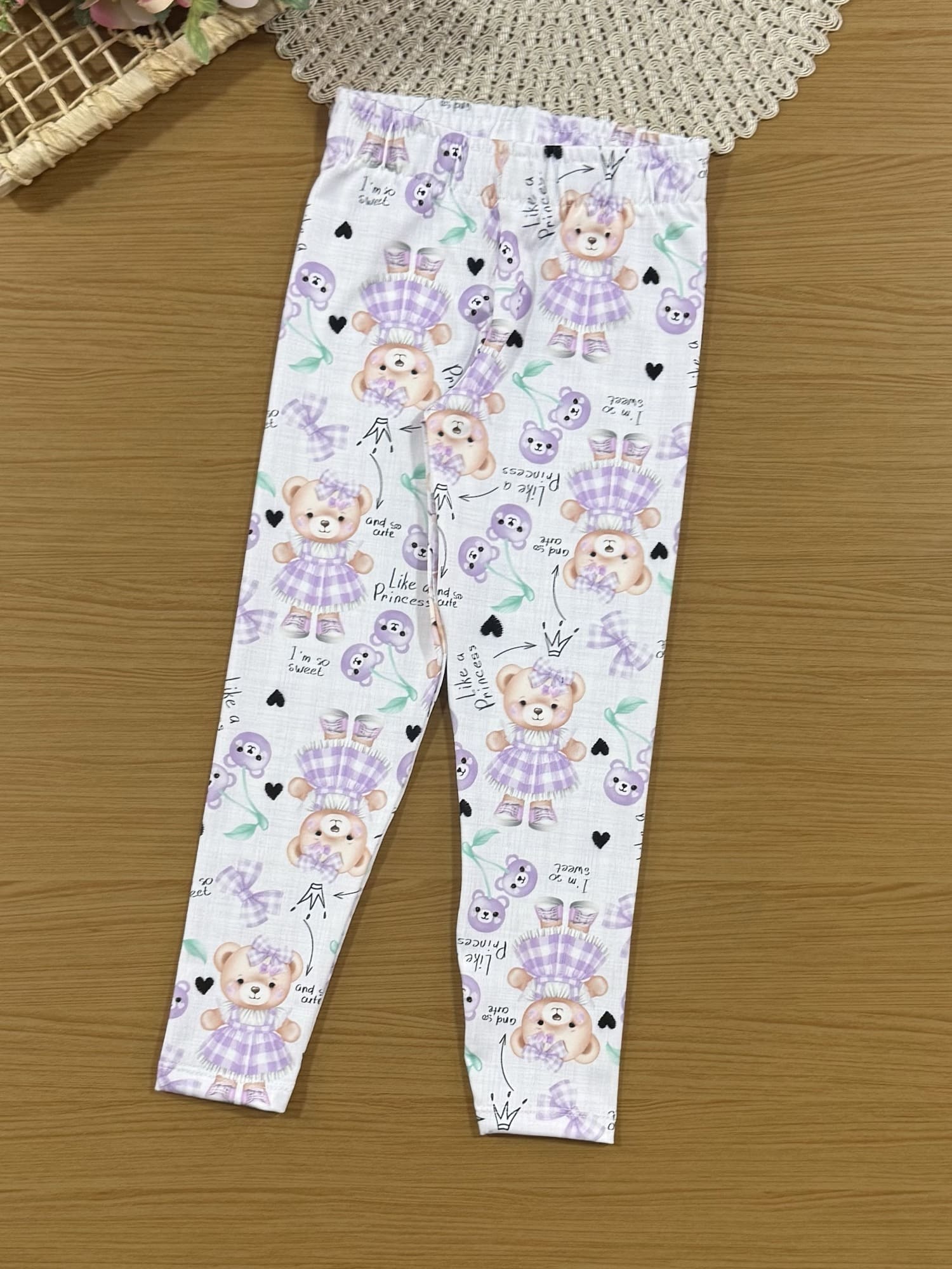 Conjunto Infantil Cinti com Calça Lilás e Blusa Branca Ursinha com Strass