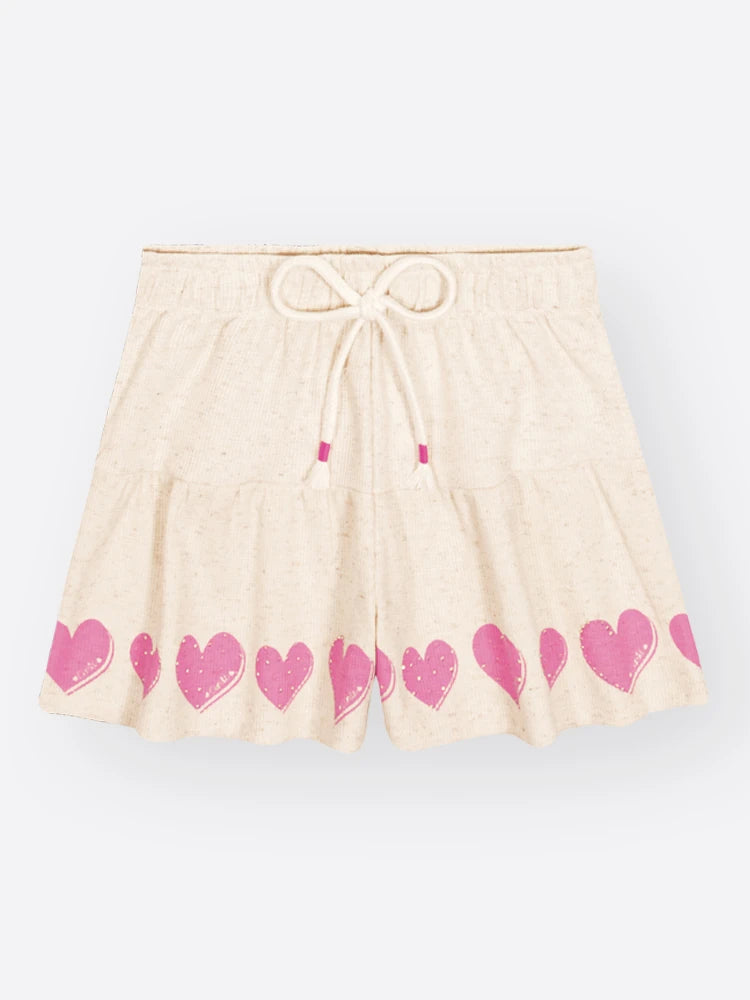 Conjunto Infantil Cinti Inverno com Shorts e Blusa Manga Curta Off White Corações