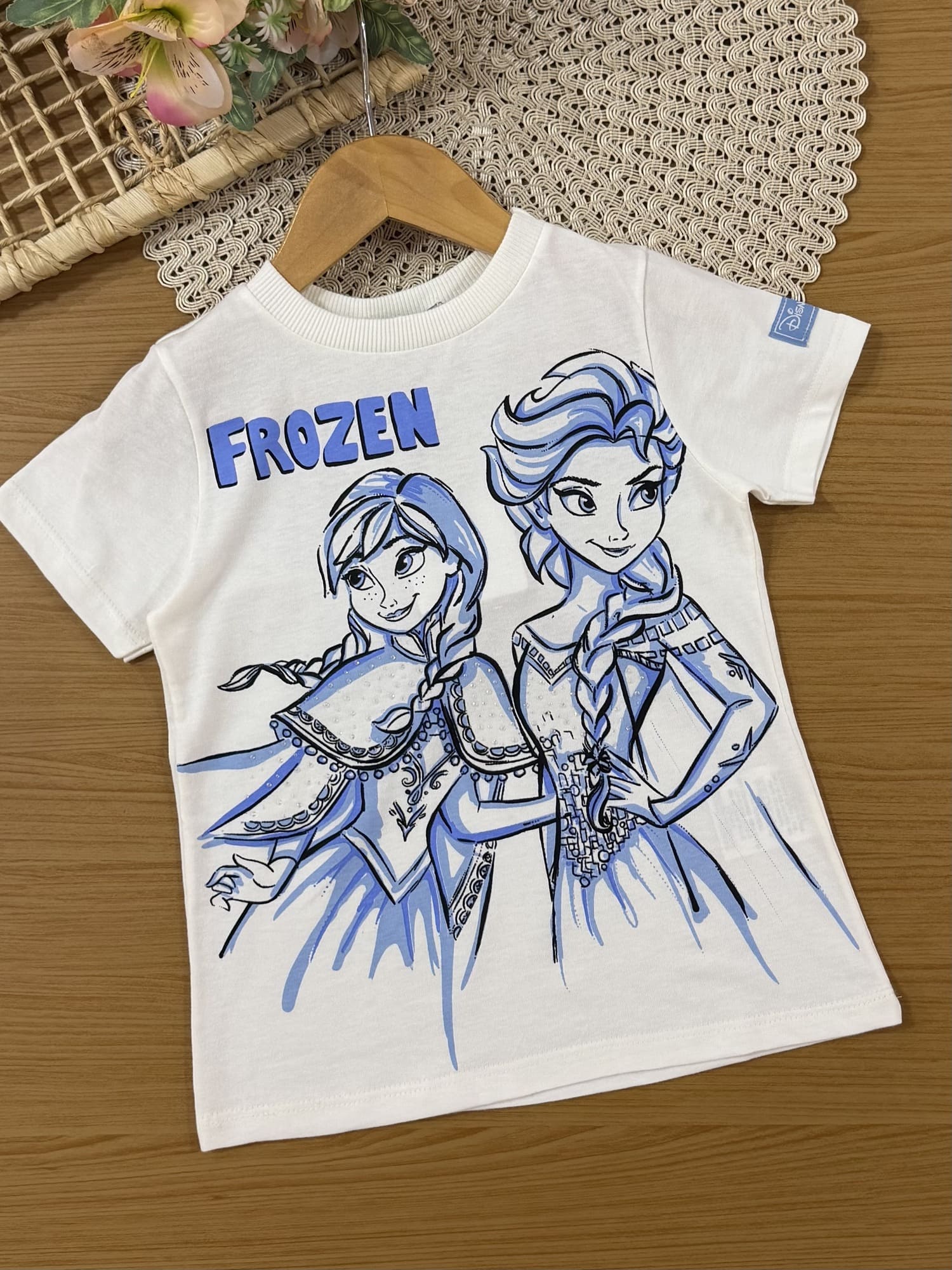 Conjunto Infantil Bimbi Inverno com Calça Legging Azul e Blusa Branca Frozen Disney