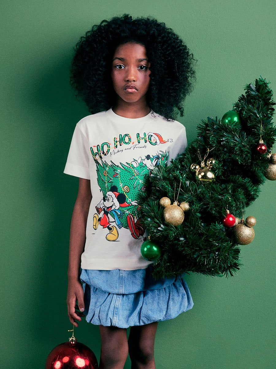 Blusa Infantil Animê Verão Branca Mickey e Amigos Natal Disney