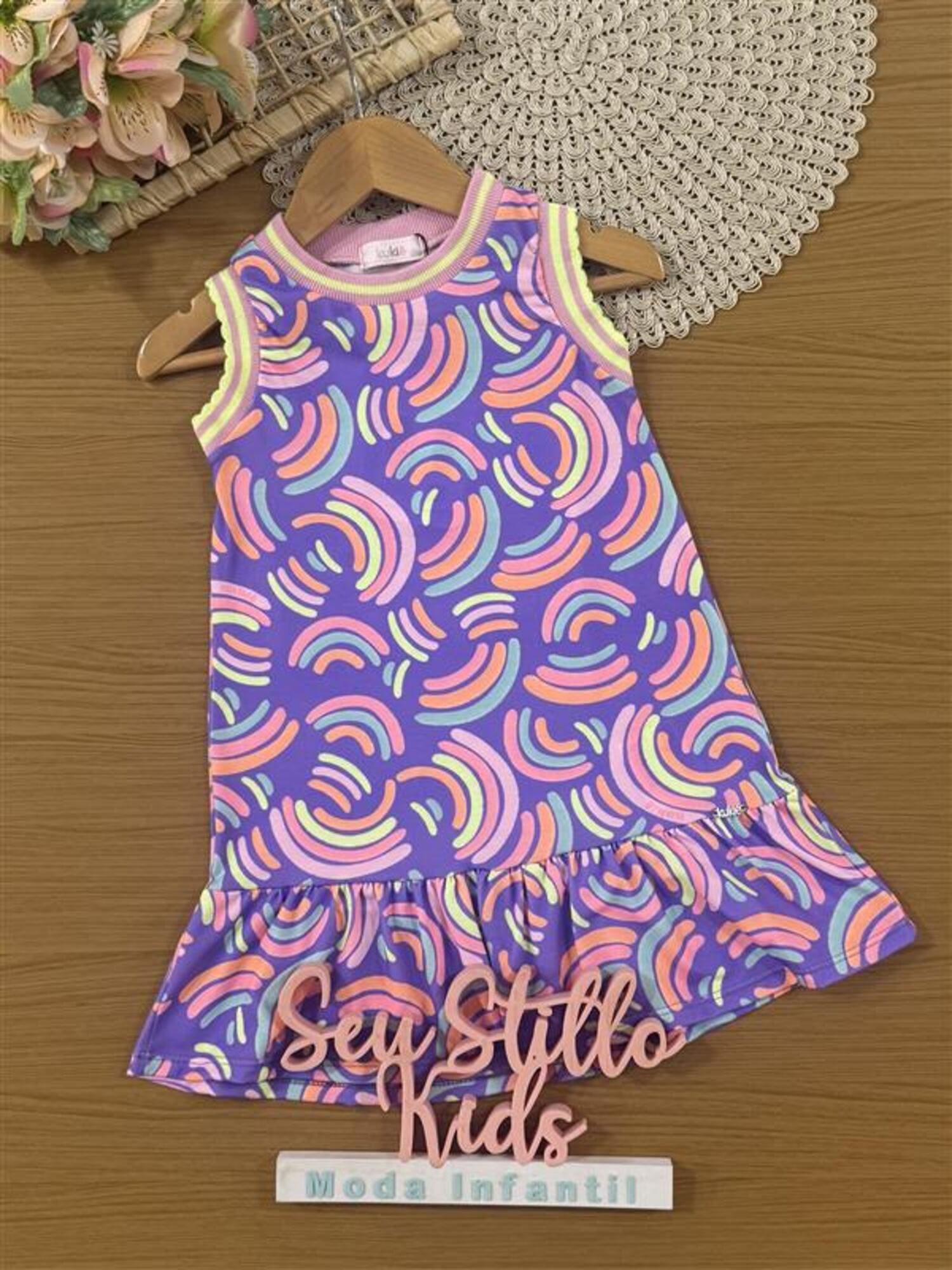 Vestido Infantil Kukiê Verão Roxo Arco-íris