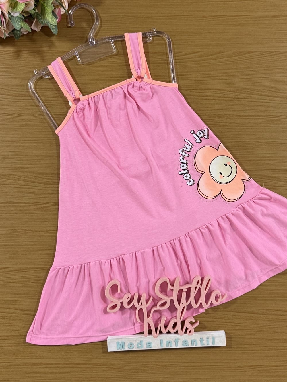 Vestido Infantil Cinti Verão Rosa Florzinha Alegria
