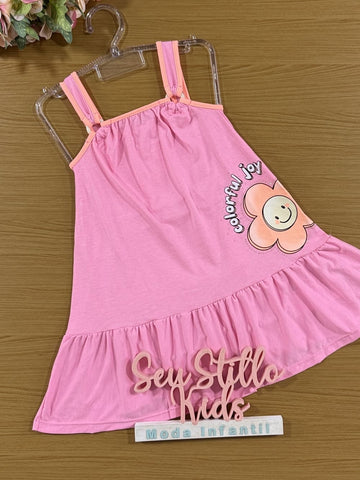 Vestido Infantil Cinti Verão Rosa Florzinha Alegria