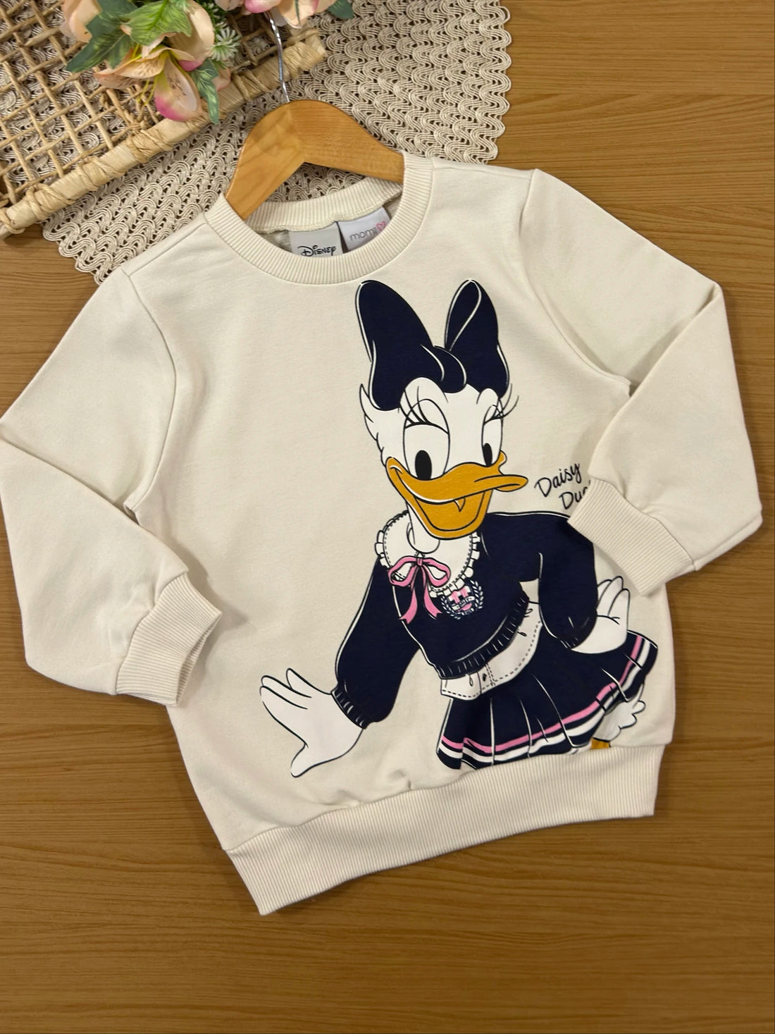 Conjunto Infantil Momi Inverno com Calça Leggign e Moletom sem Flanela Bege Margarida Disney