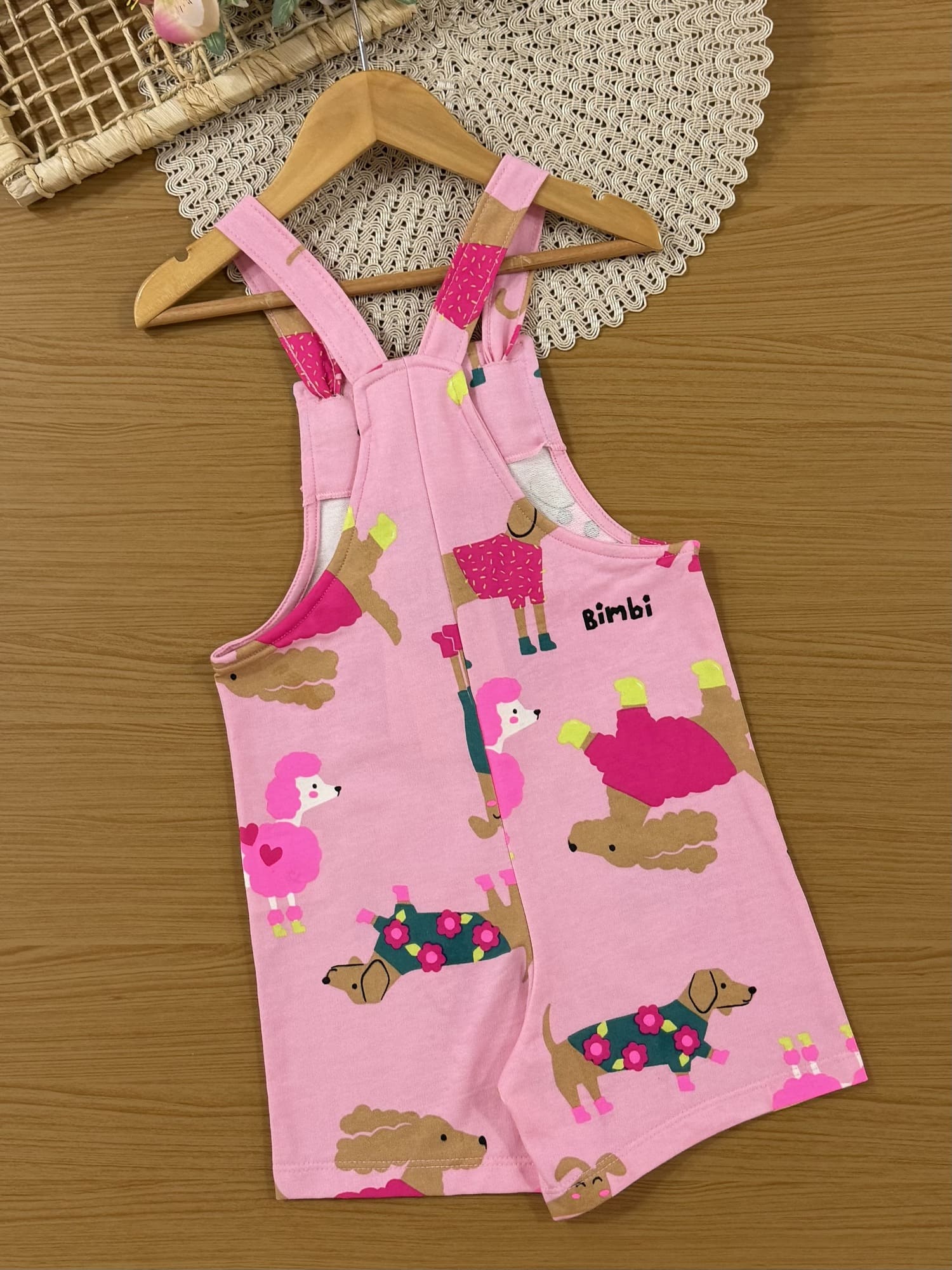 Jardineira Infantil Bimbi Inverno Rosa Cachorrinhos