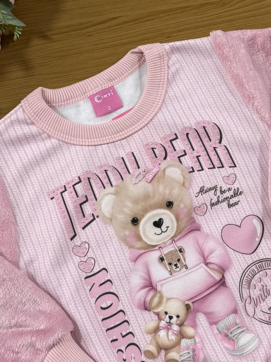 Casaco Infantil Cinti Inverno Rosa Ursinha com Strass