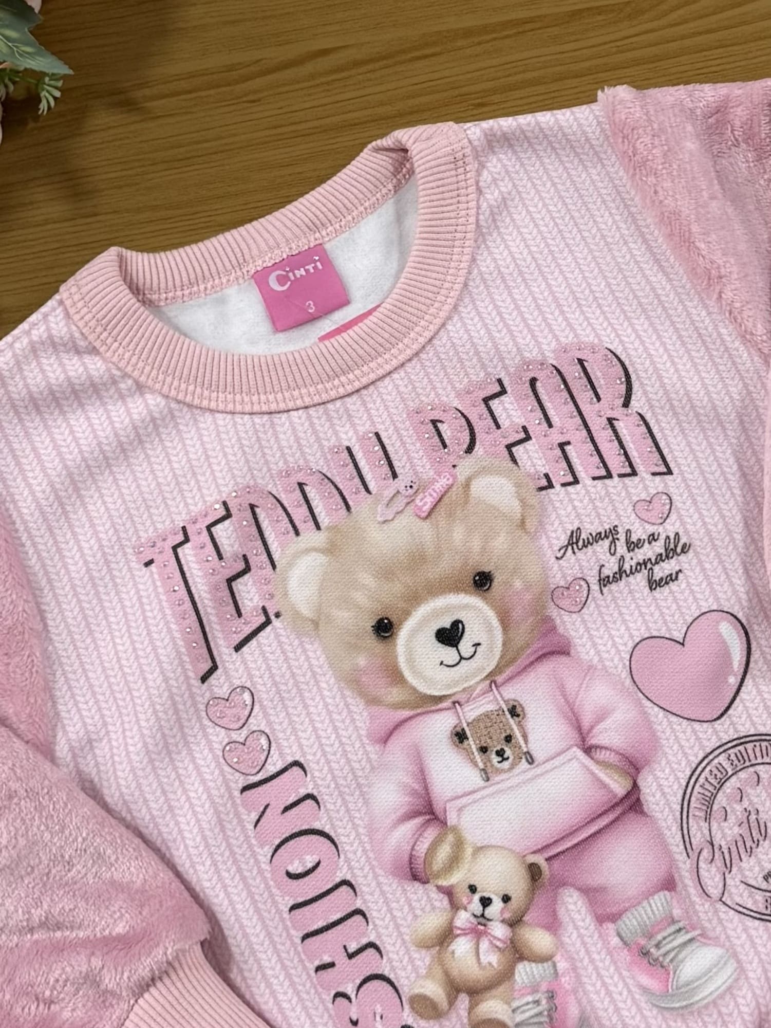Casaco Infantil Cinti Inverno Rosa Ursinha com Strass
