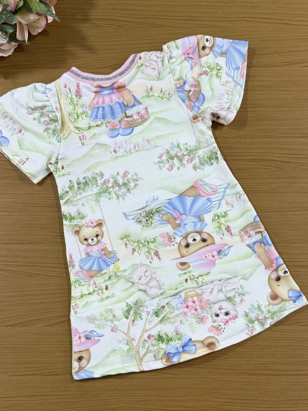 Vestido Infantil Kukie Verão Ursinha Piquenique