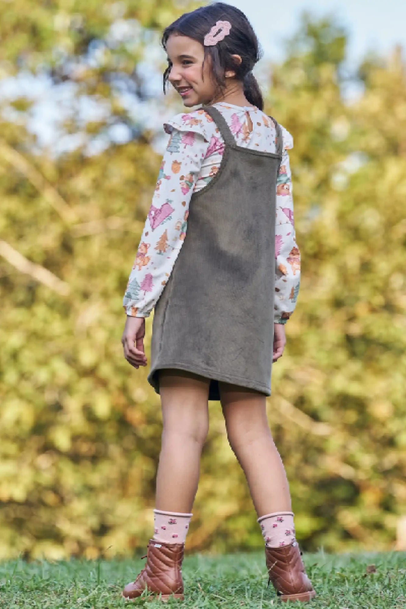 Salopete Infantil Kukiê Inverno Verde com Blusa Manga Longa Bichinhos