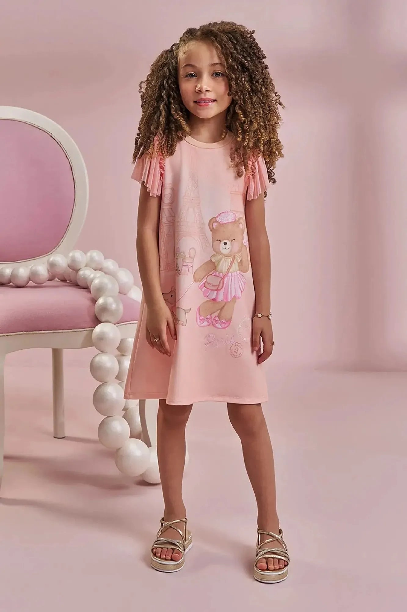 Vestido Infantil Kukiê Salmão Ursinha Paris