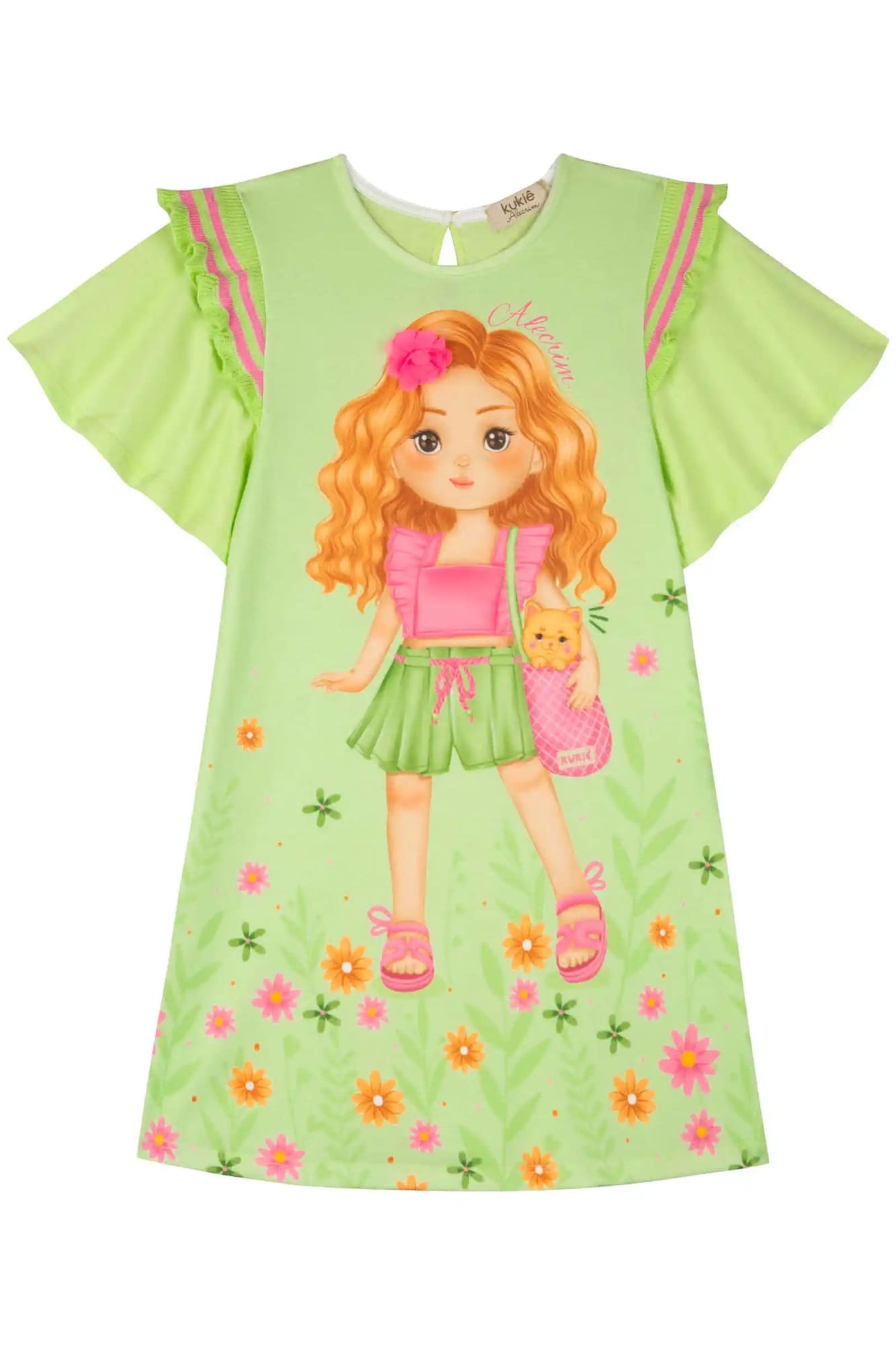 Vestido Infantil Kukiê Verão Verde Menininha Floral