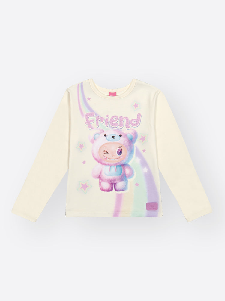 Blusa Infantil Cinti Inverno Manga Longa Branca Labubu Friend