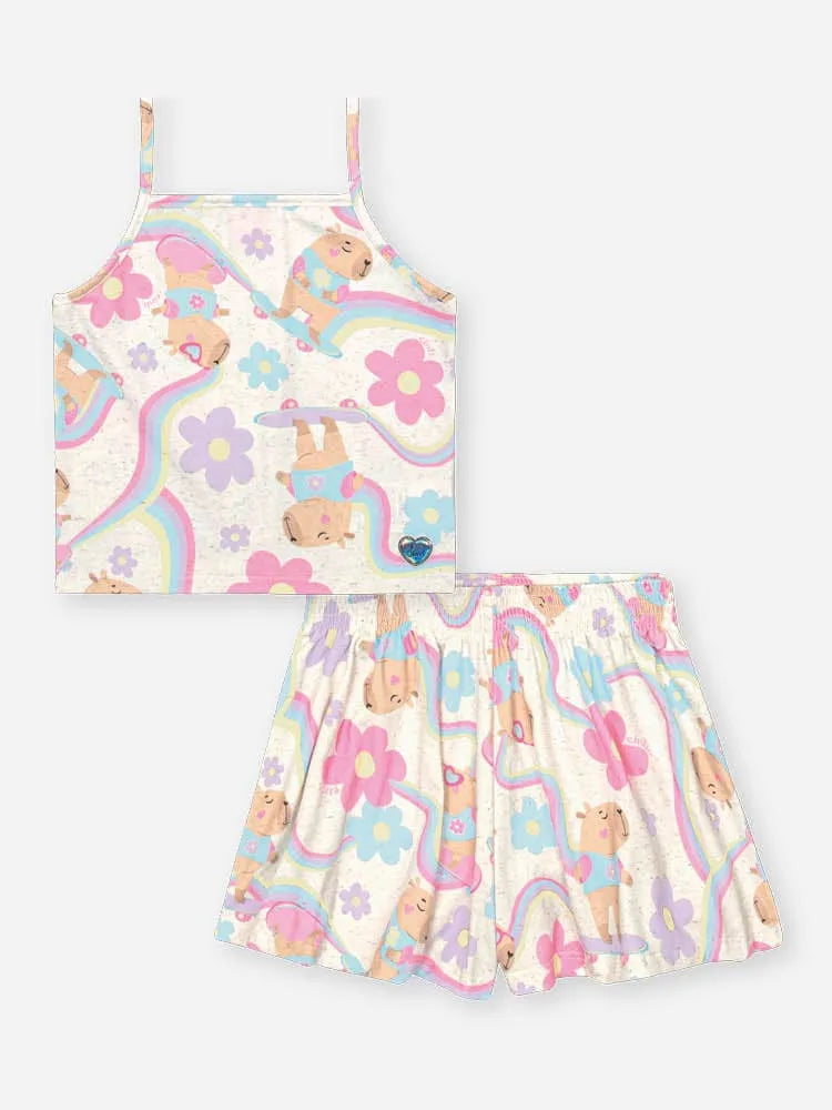 Conjunto Infantil Menina Cinti com Shorts e Blusa Capivarinha Floral