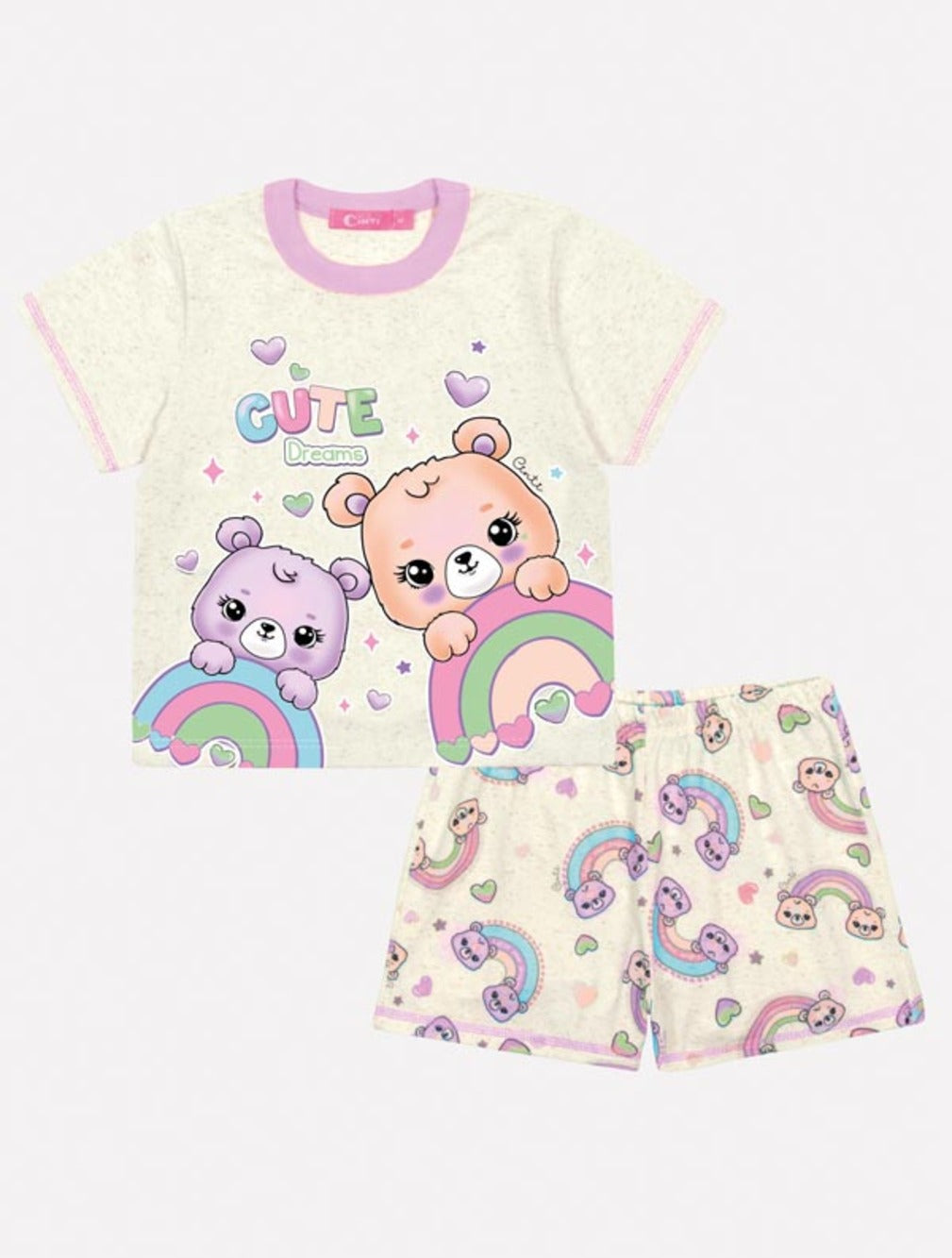 Pijama Infantil Cinti Verão Shorts e Blusa Ursinho Lilás