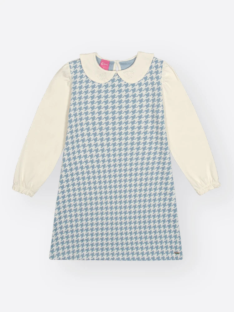 Vestido Infantil Cinti Inverno Pied-de-Poule Azul