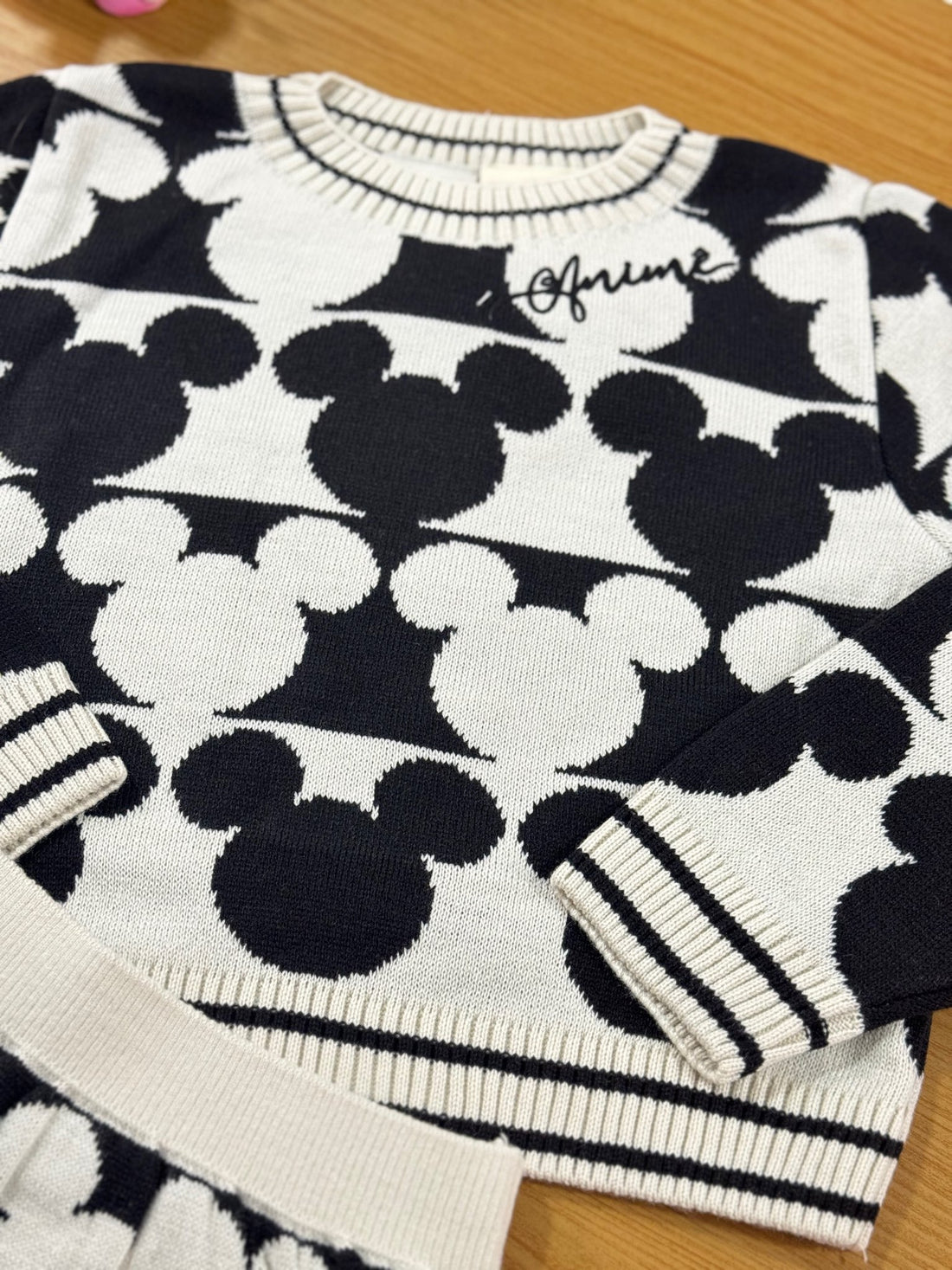 Conjunto Infantil Animê Inverno Saia Mickey e Blusa Tricot Mickey Disney