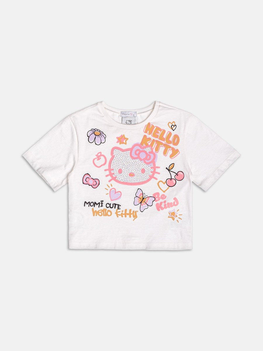 Blusa Infantil Momi Verão Branca Hello Kitty Borboletas