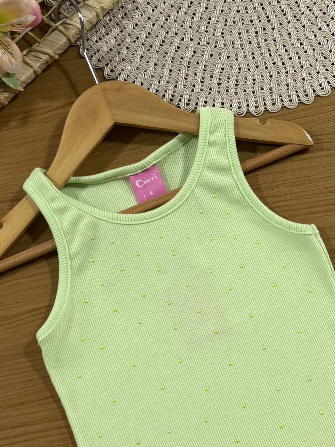 Regata Infantil Cinti Verão Verde com Strass