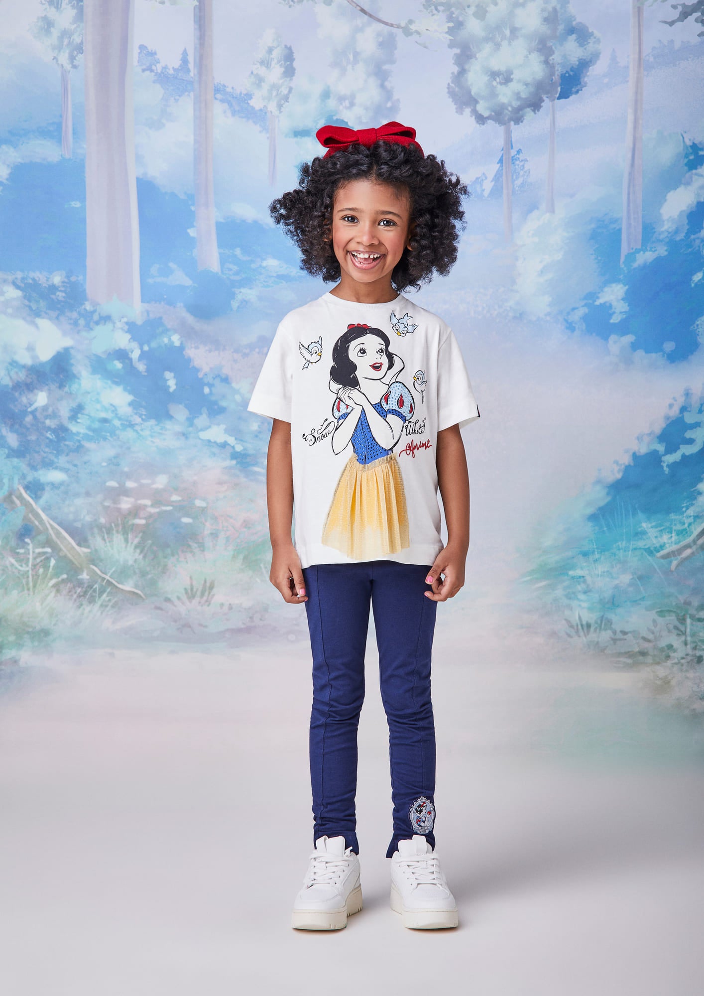Conjunto Infantil Animê Calça Legging e Blusa Manga Curta Branca de Neve Disney