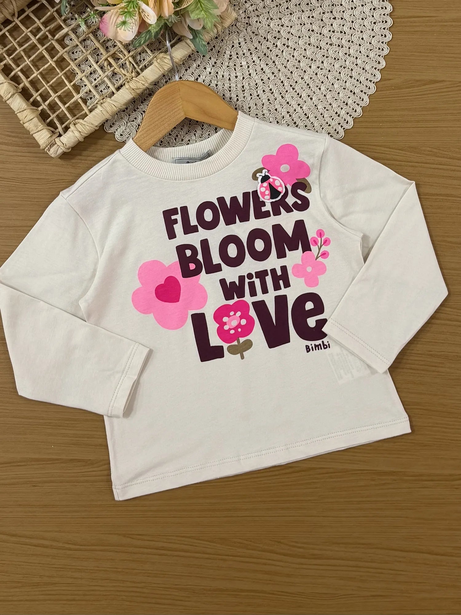 Conjunto Infantil Bimbi Inverno com Saia e Blusa Bege Flowers