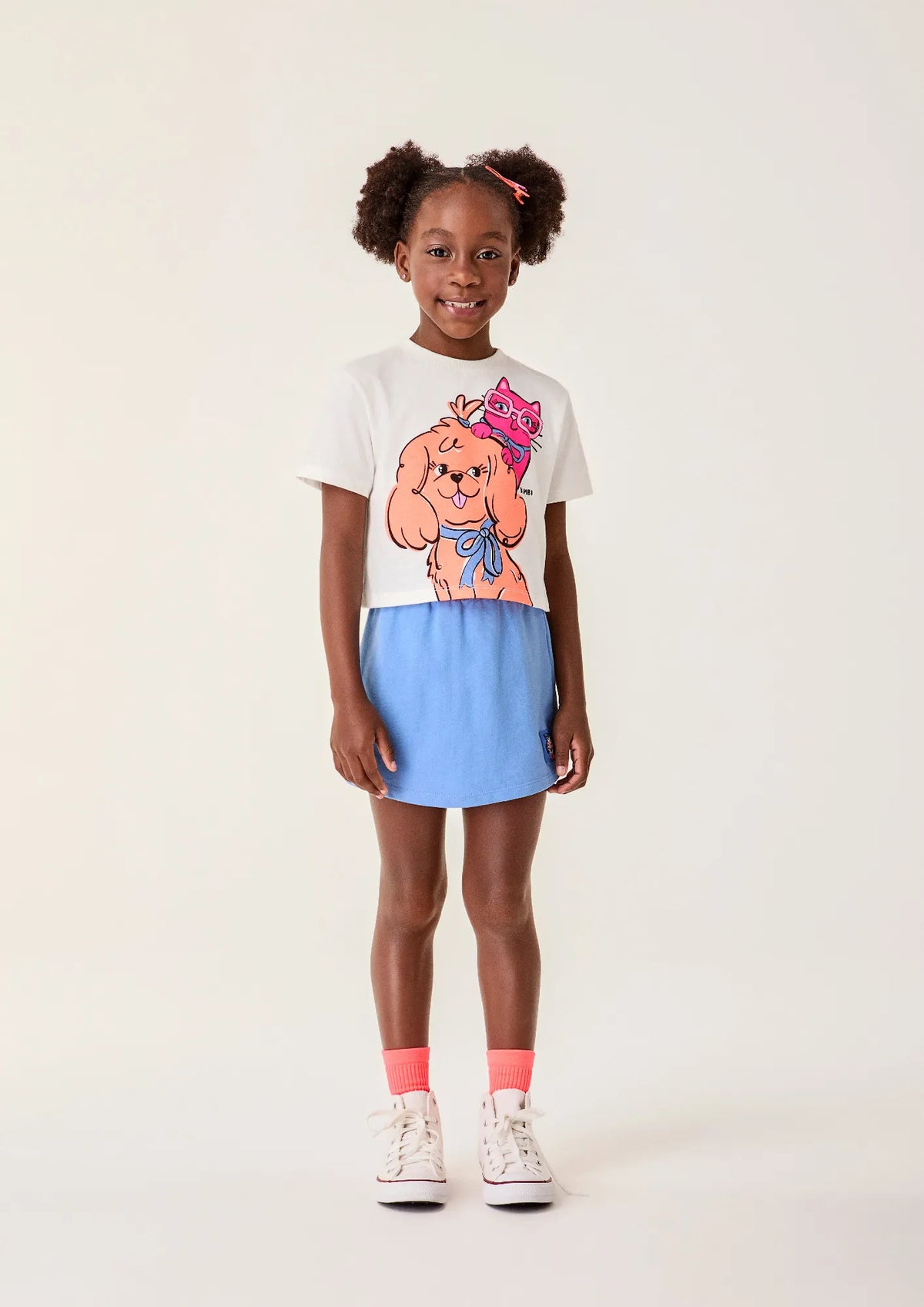 Conjunto Infantil Menina Bimbi Shorts Saia Azul e Blusa Pets