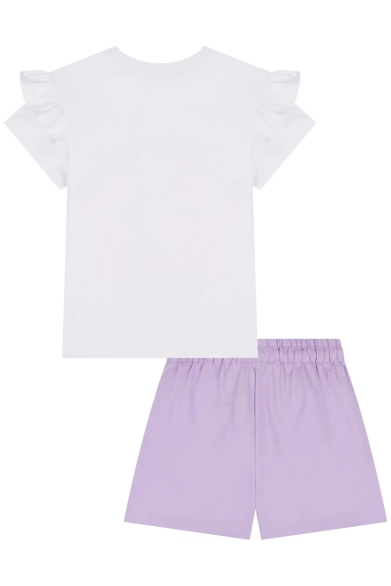 Conjunto Infantil Kukiê Verão com Shorts Lilás e Blusa Branca Cachorrinhas Funny Day