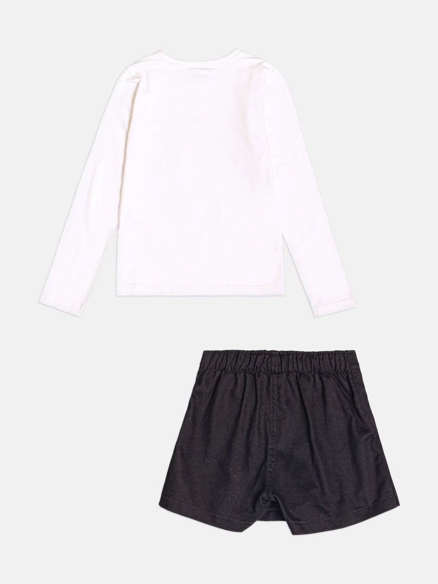 Conjunto Infantil Momi Inverno Shorts Saia Preto e Blusa Manga Longa Lacinho